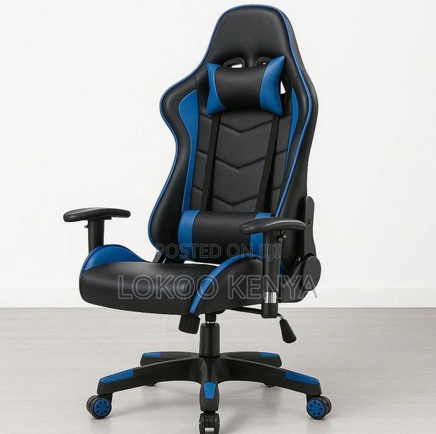 Gaming Chair; Blue-Black High Back Leather Gaming Office Chair