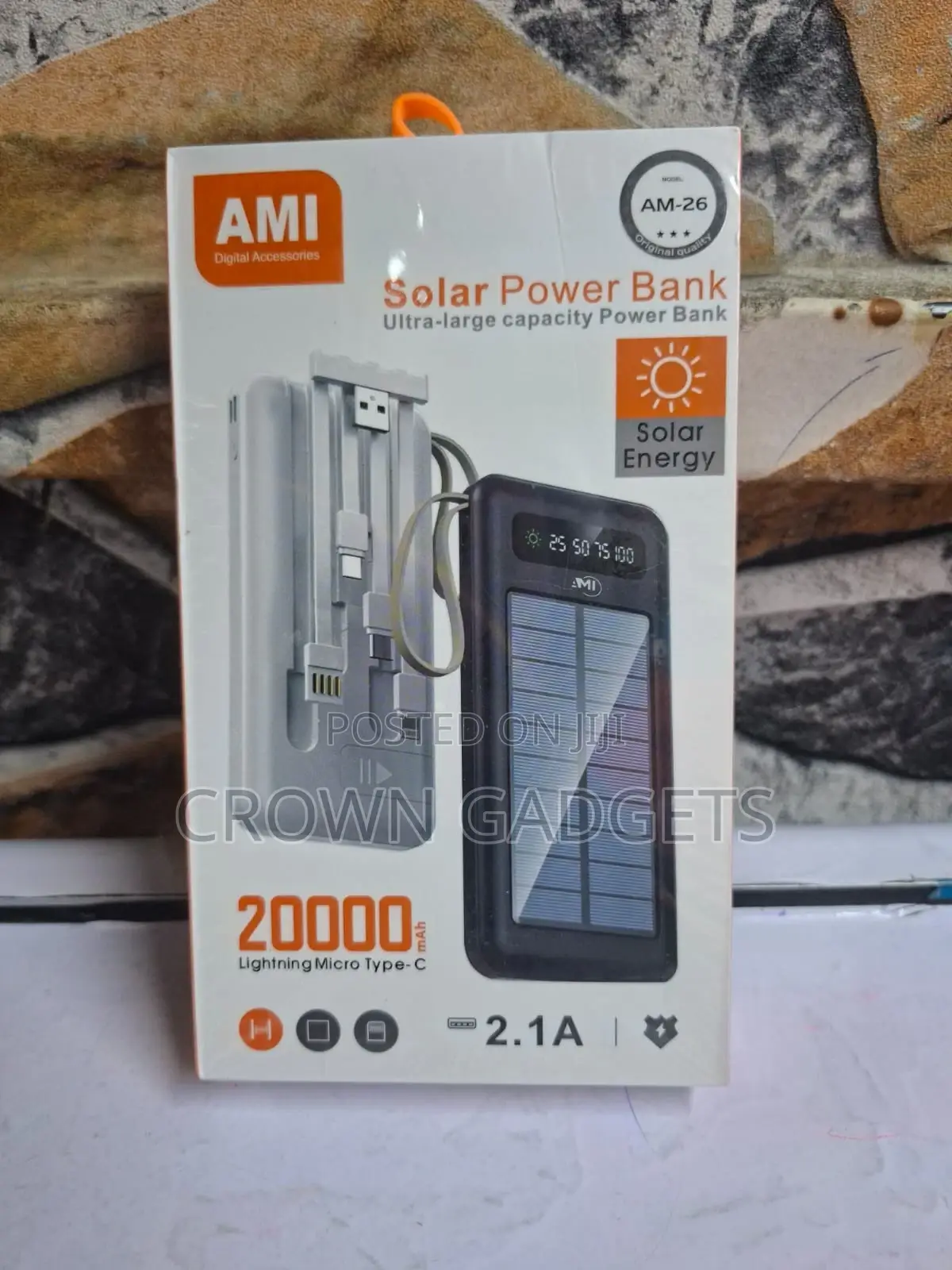 Ami Am-26 20,000mah Solar Charger Dual Usb Output