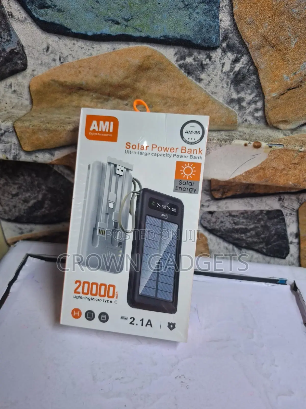Ami Am-26 Solar Power Bank Type-C, Micro Usb Lightning