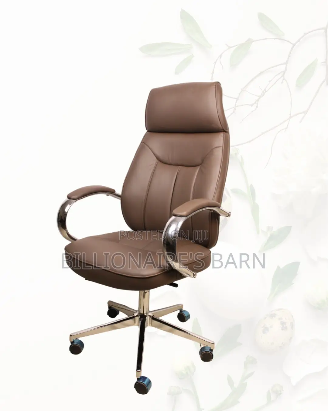 Brown High-Back Executive Leather Chair | Clean Look, Strong Base