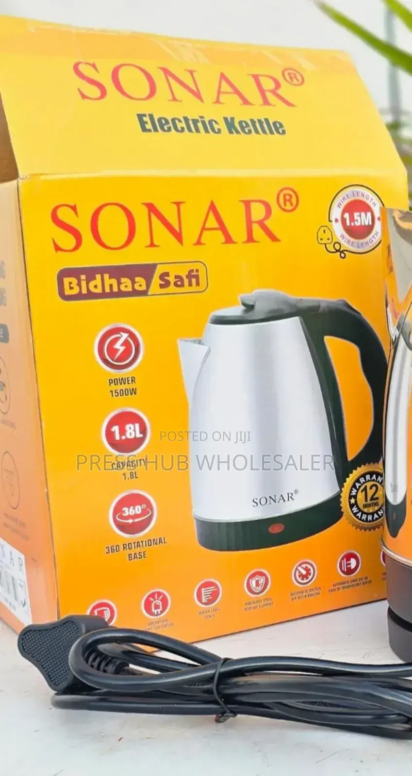 Sonar Stainless Steel Electric Kettle."