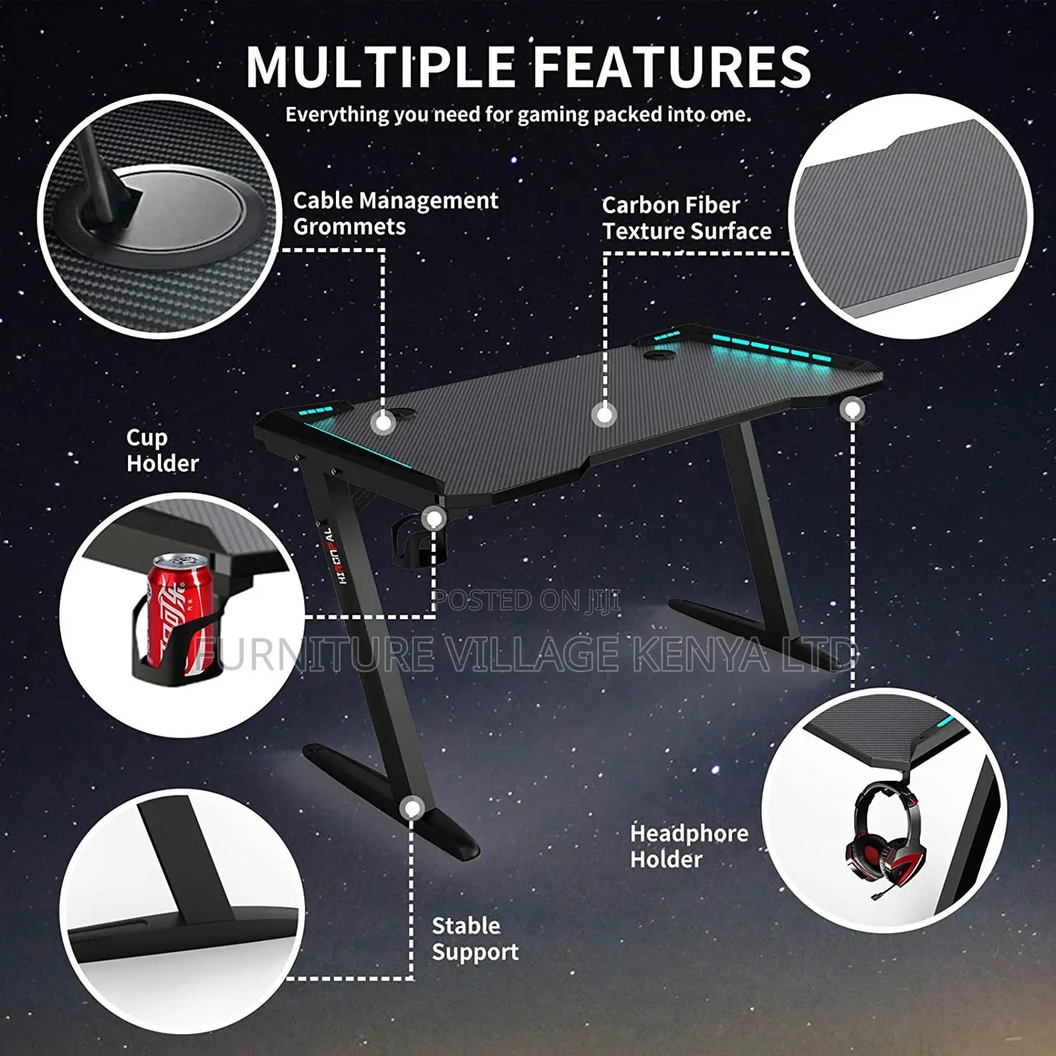 Office Desk; 120cm Home Office Gaming Table Without Lighting