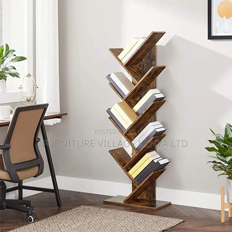 Office Bookshelf; 10-tier Standing Wooden Display Office Bookshelf
