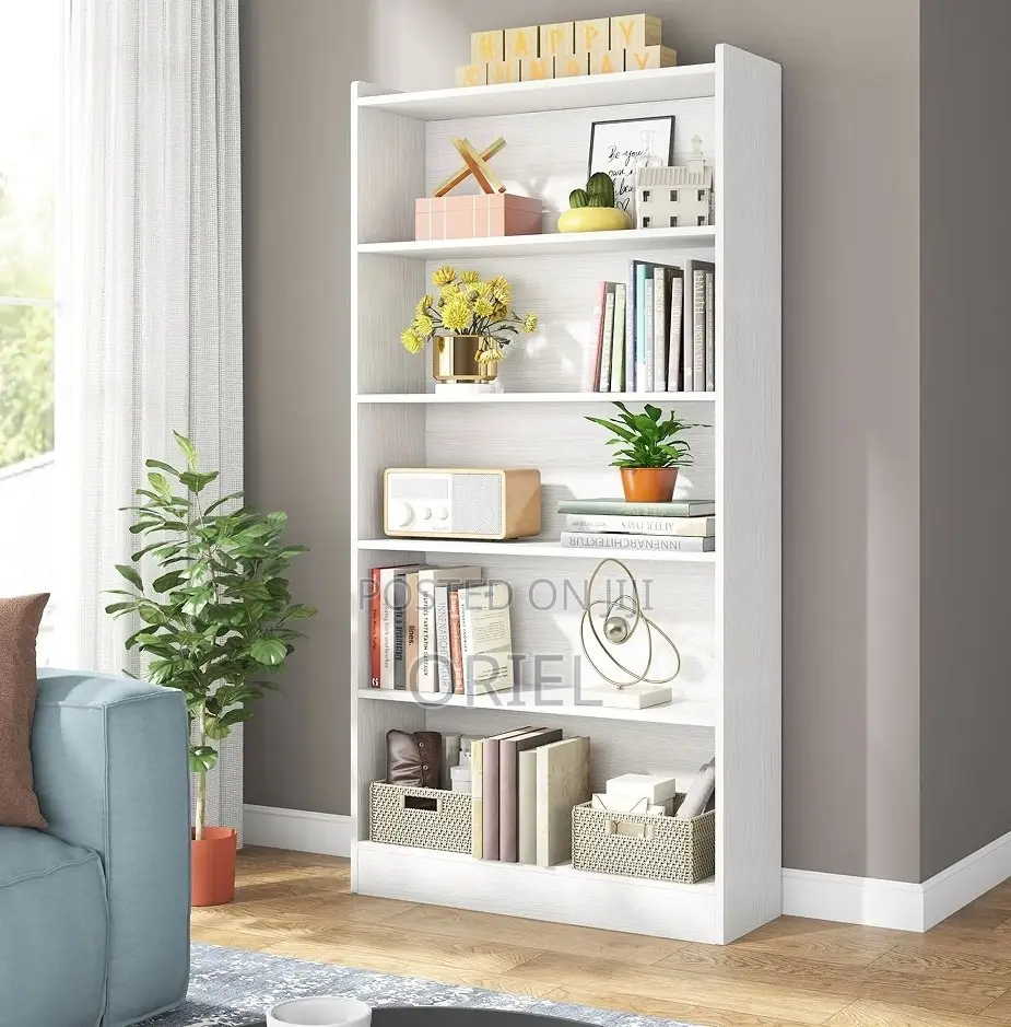 Cabinets; Commercial-Grade 5-Tier Wooden Bookcase