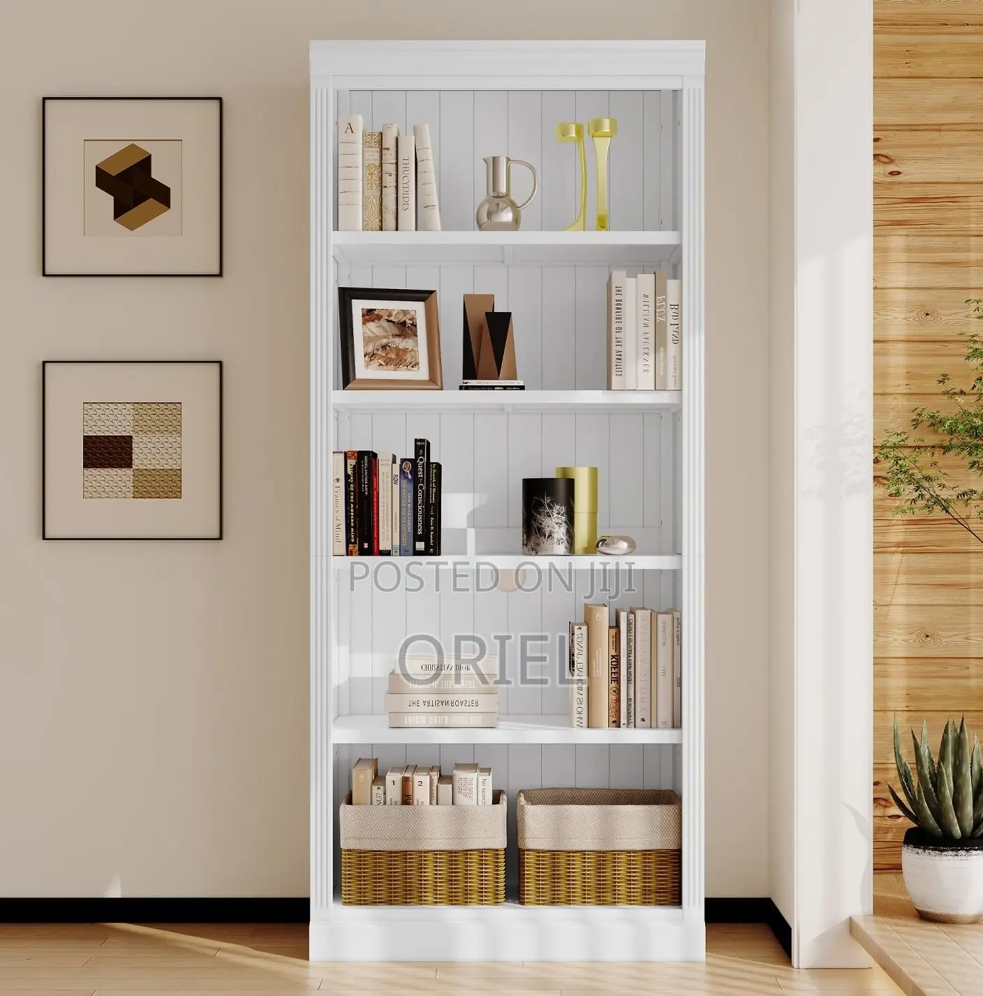 Cabinets; Commercial-Grade 5-Tier Wooden Bookcase