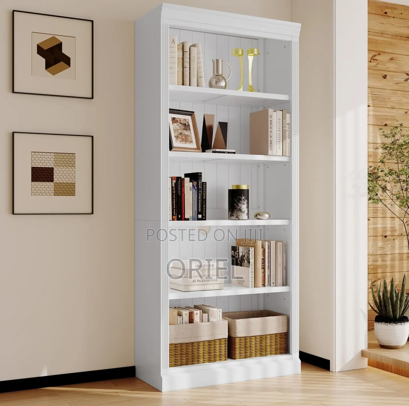 Cabinets; Commercial-Grade 5-Tier Wooden Bookcase