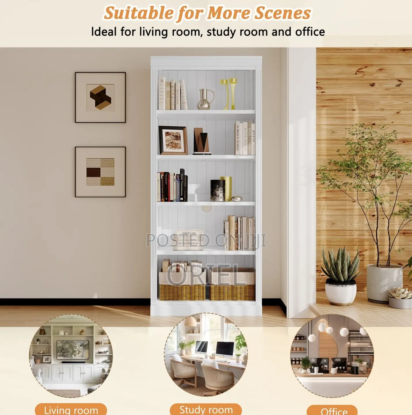 Cabinets; Commercial-Grade 5-Tier Wooden Bookcase