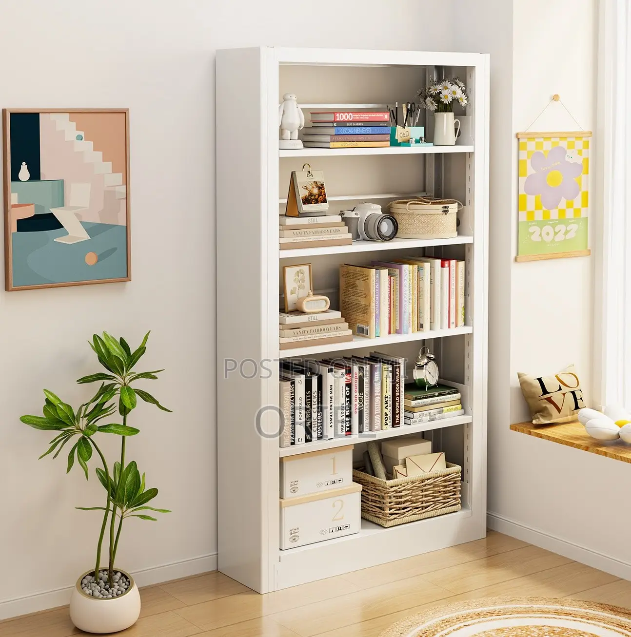 Cabinets; Commercial-Grade 5-Tier Wooden Bookcase
