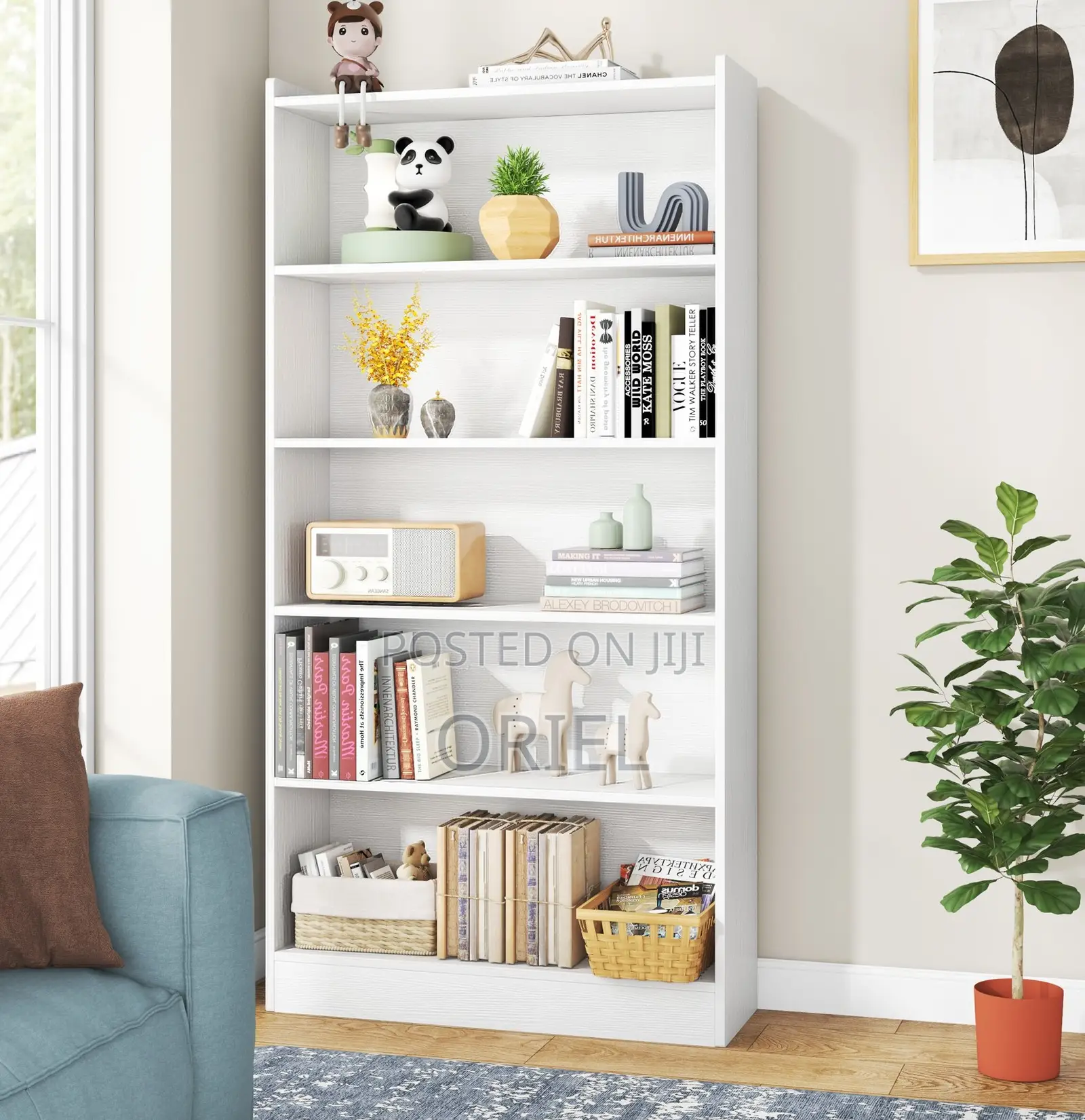 Cabinets; Commercial-Grade 5-Tier Wooden Bookcase