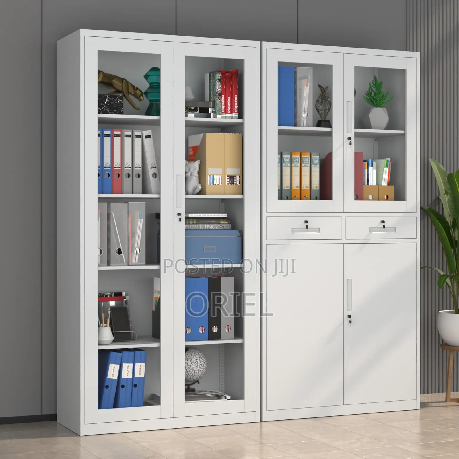 Office Cabinets; Space-Efficient 2-Door Metallic Office Cabinet