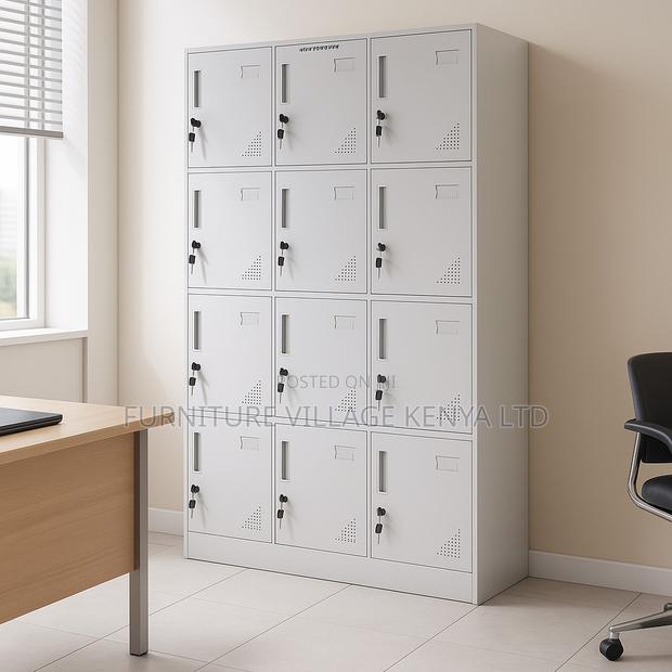 Office Cabinet; Twelve Lockers Metallic Office Cabinet