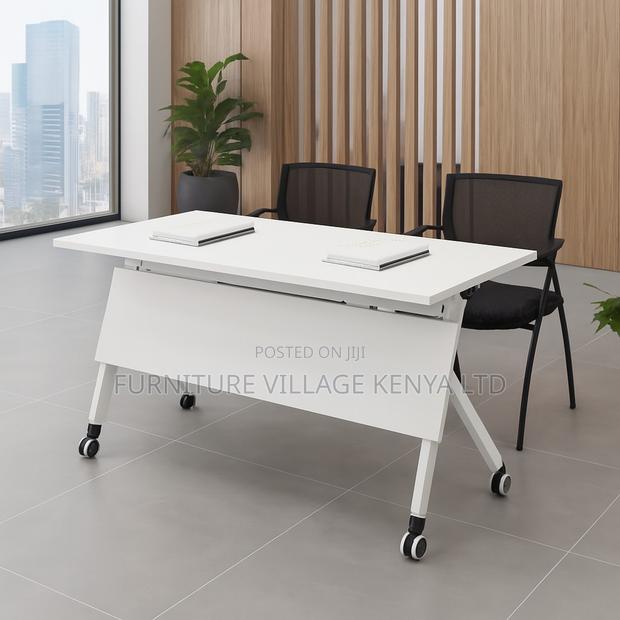 Foldable Table: White Movable Boardroom Table - main view