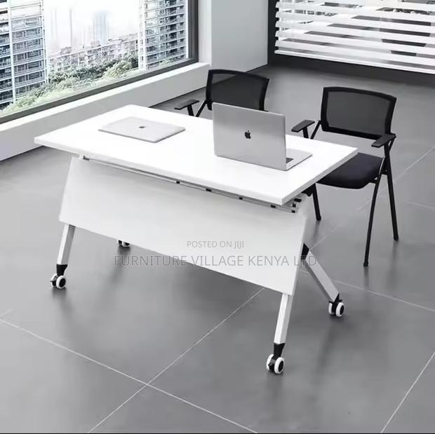 Foldable Table: White Movable Boardroom Table - thumbnail 2
