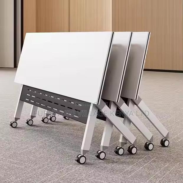 Foldable Table: White Movable Boardroom Table - thumbnail 3