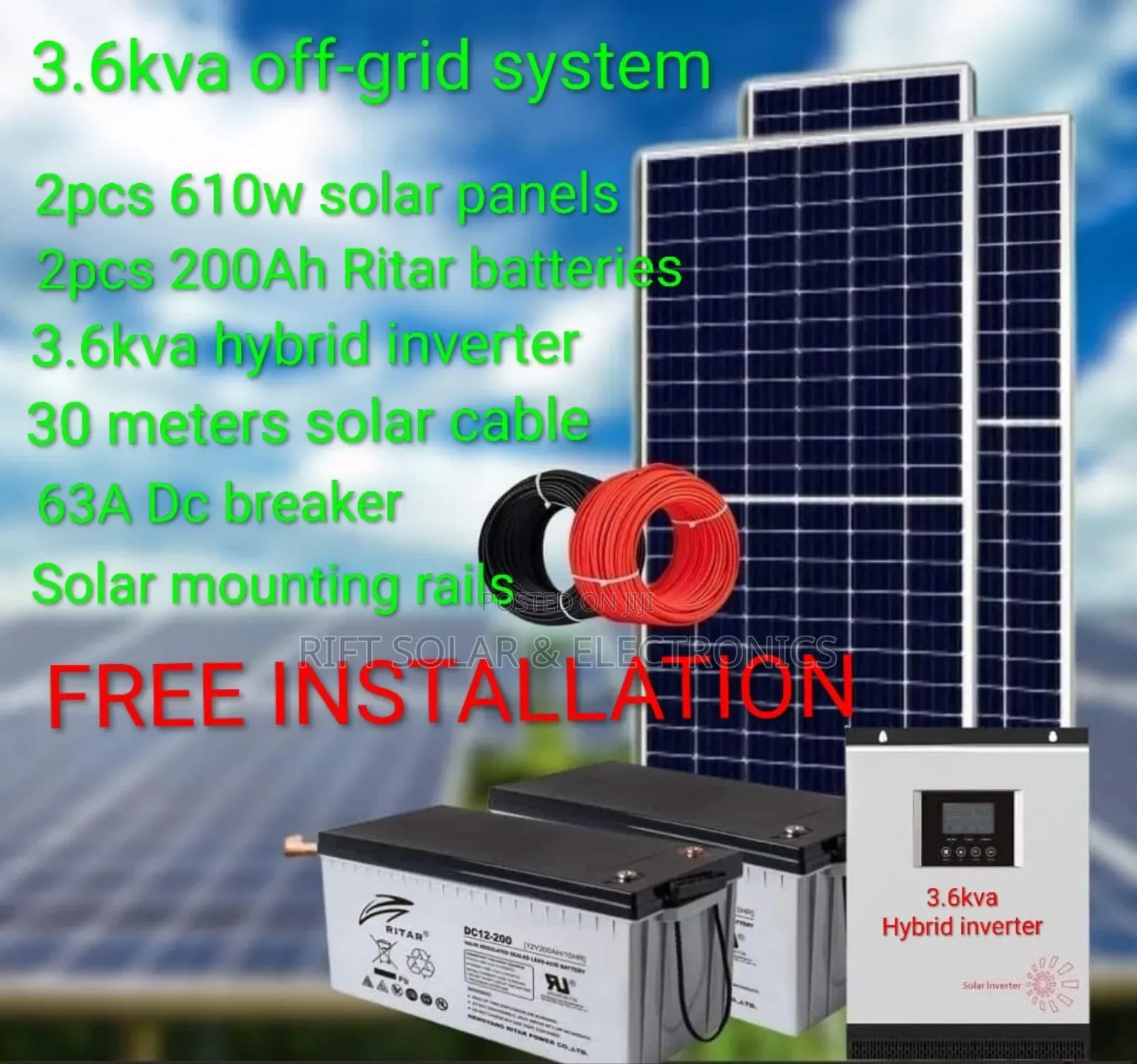 3.6kva Home Package - (2)610w Solar Panels - (2)200ah Gel Batteries