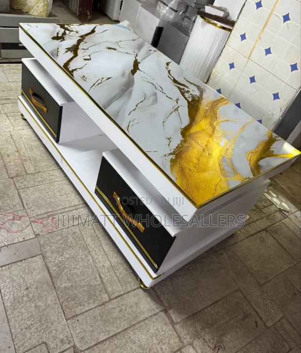 Executive White Coffee Table With Marble Topping