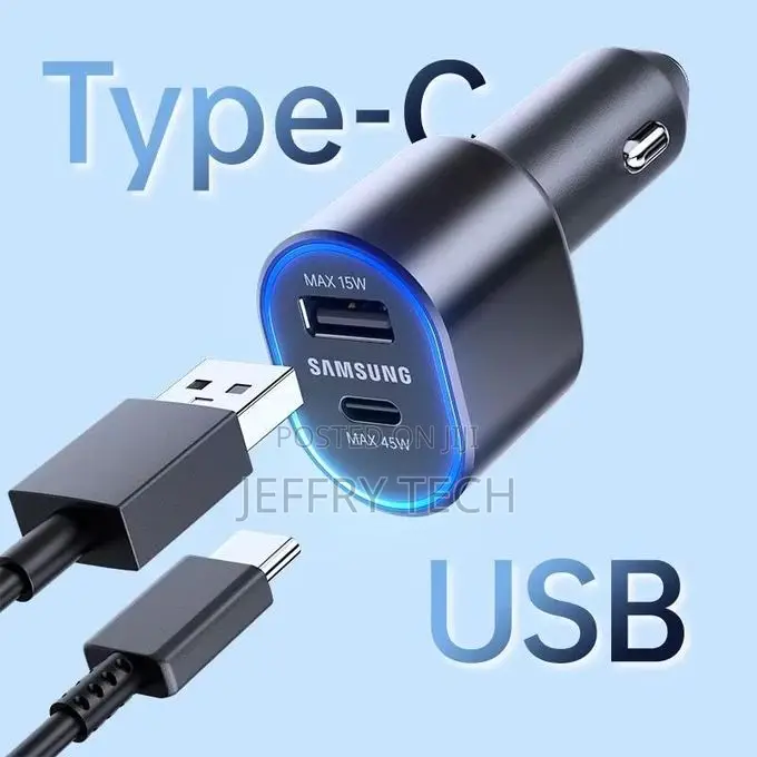 Samsung Super Fast Dual 60w Car Charger (45w+15w) With Super Fast Char