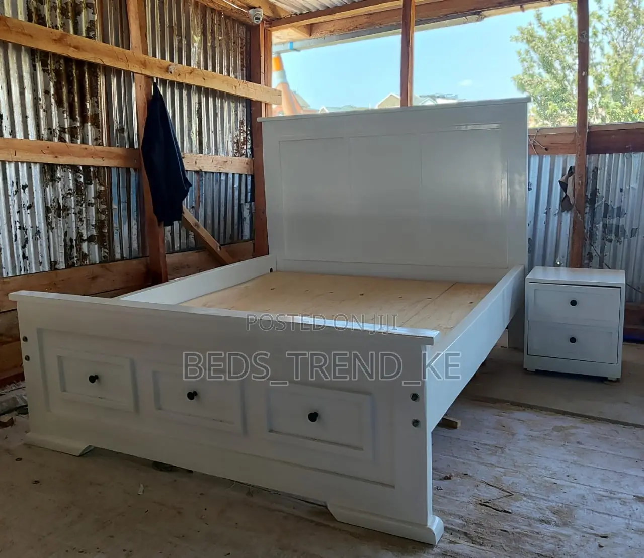 White Classic 5 by 6 Bed With Side Drawers