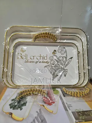 Rectangular 3pcs Acrylic Bell Tray Set With Golden Handles - Jm