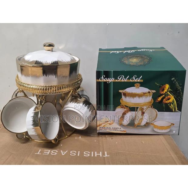 Ceramic 7 PCS Soup Set With Stand - main view