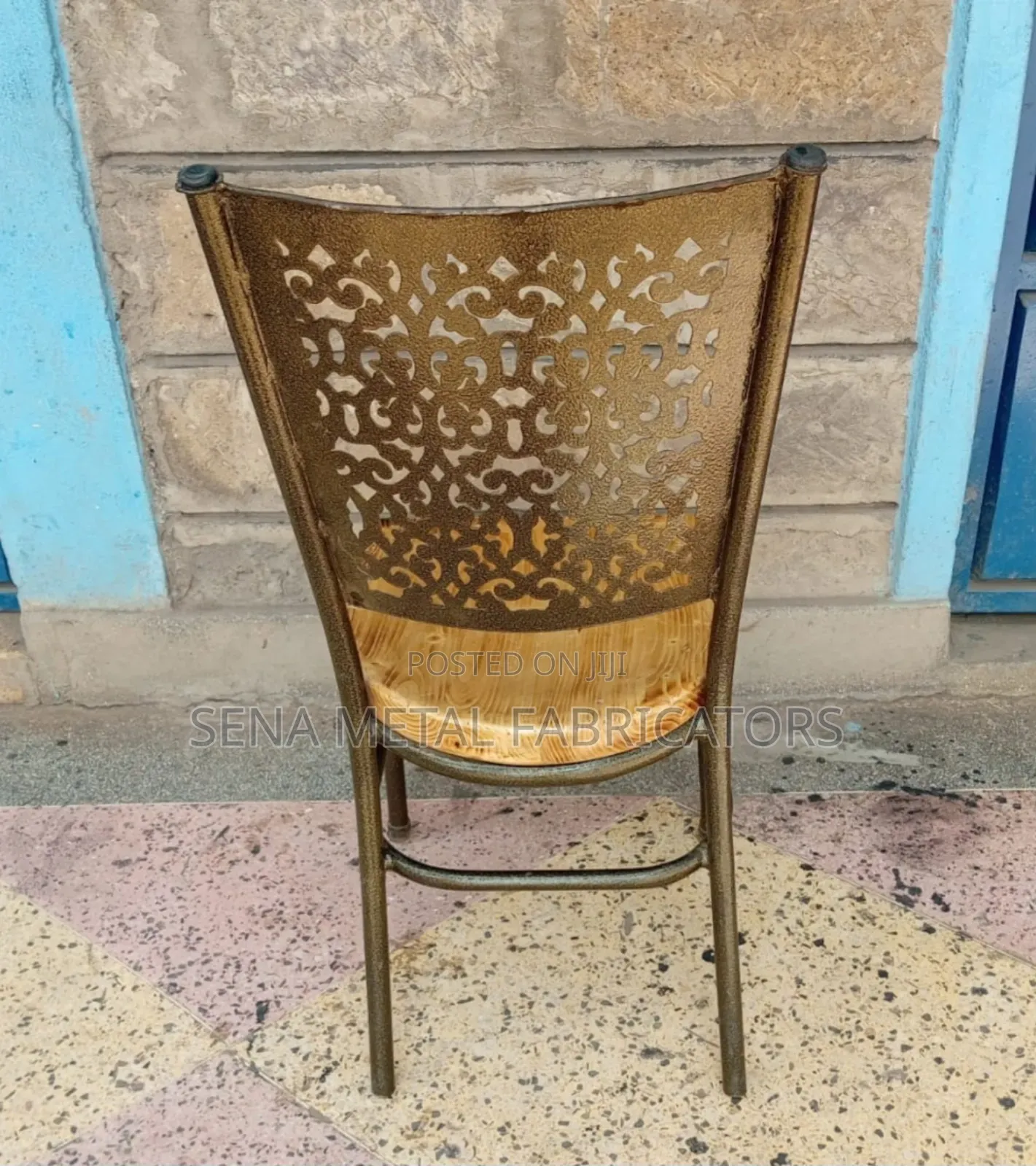 Restaurant Chair With Laser-Cut Designs and Durable Wooden Seat.