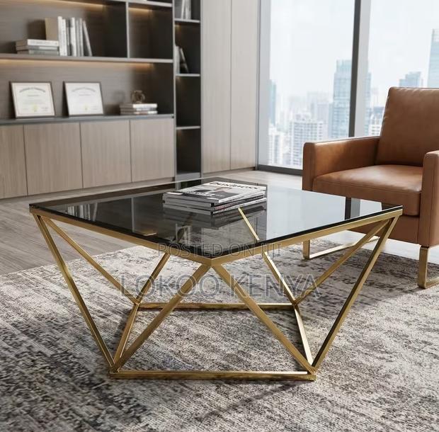 Coffee Table; Glass-Gold Designed Luxury Coffee Table