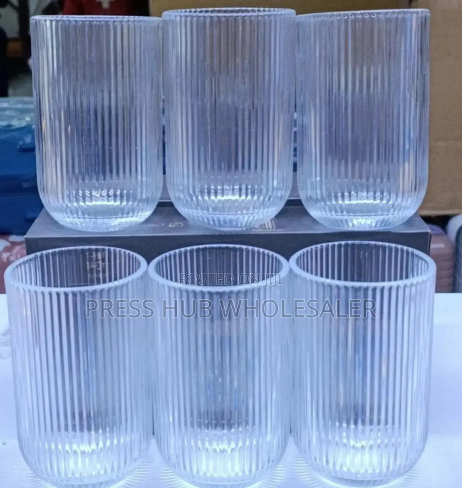 Set of 6 Ribbed or Fluted Glass Tumblers,