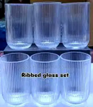 Set of 6 Ribbed or Fluted Glass Tumblers," 