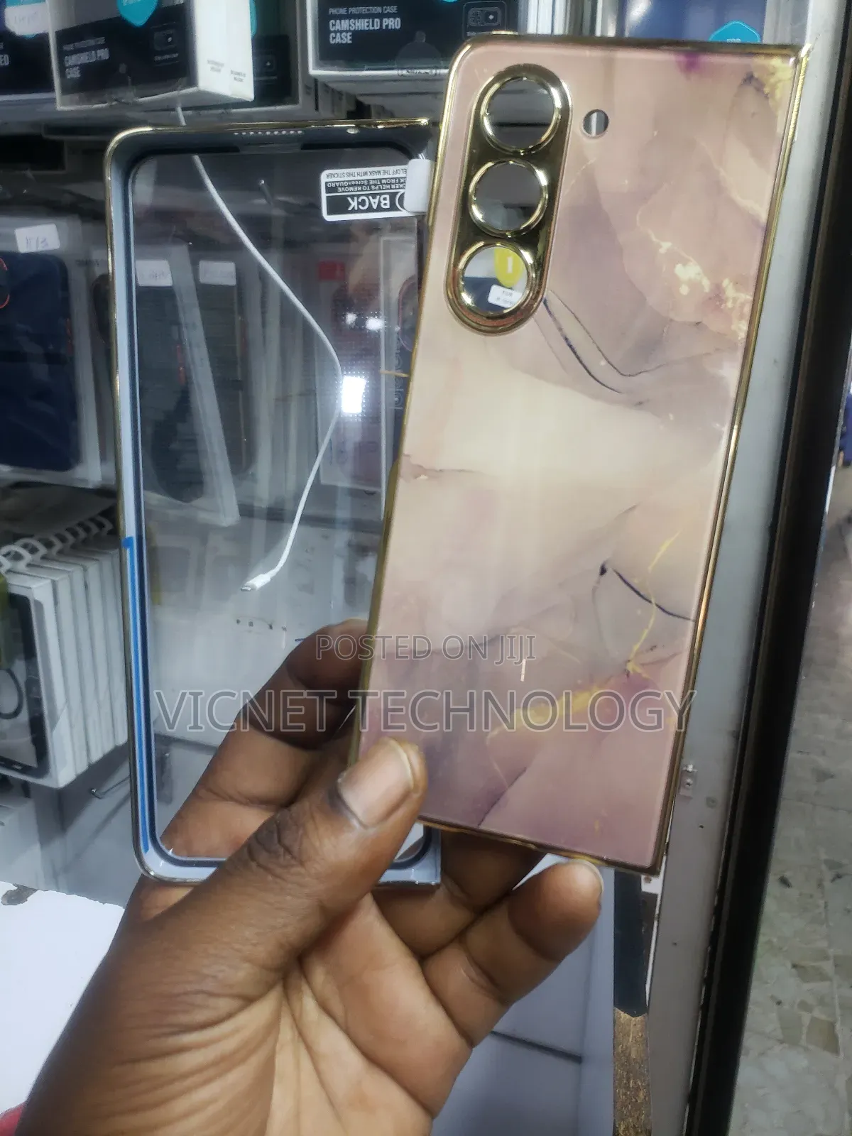 Samsung Fold 5 Gold Marble Case With Front Screen Protector