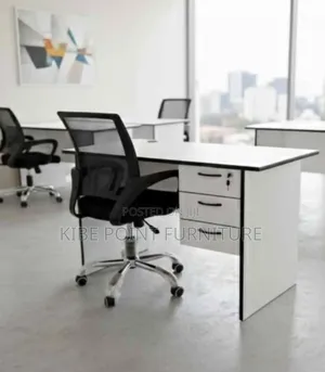 White and Black Office Chair and Desk Available