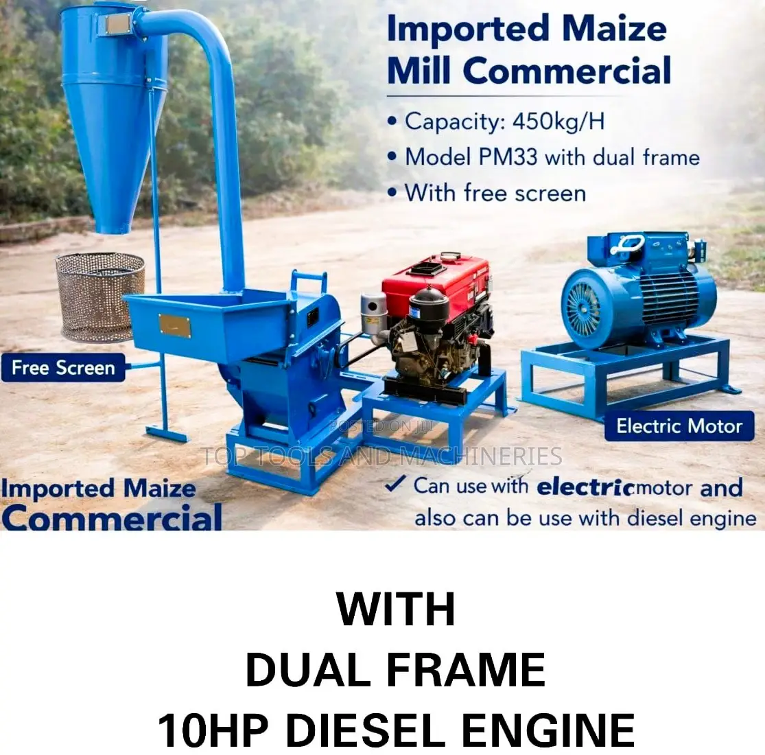 Commercial Imported Maize Mill With Dual Frame + 10hp Diesel Engine