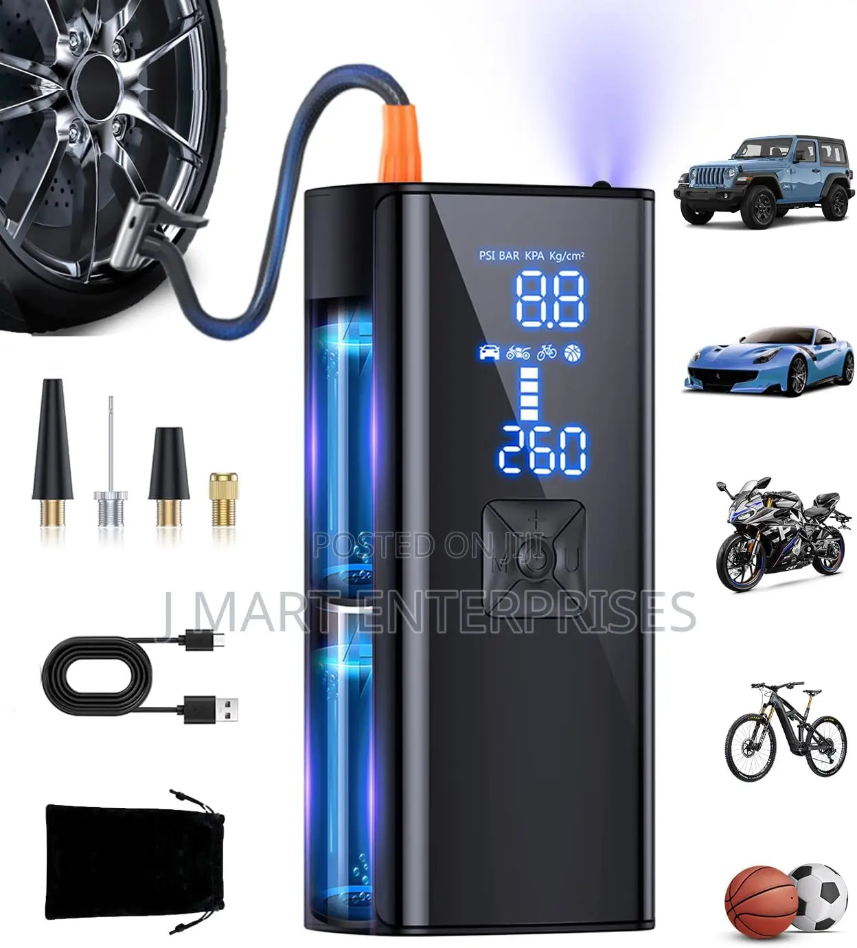 Portable Compressor for Cars, Balls, Bikes and Motorcycles