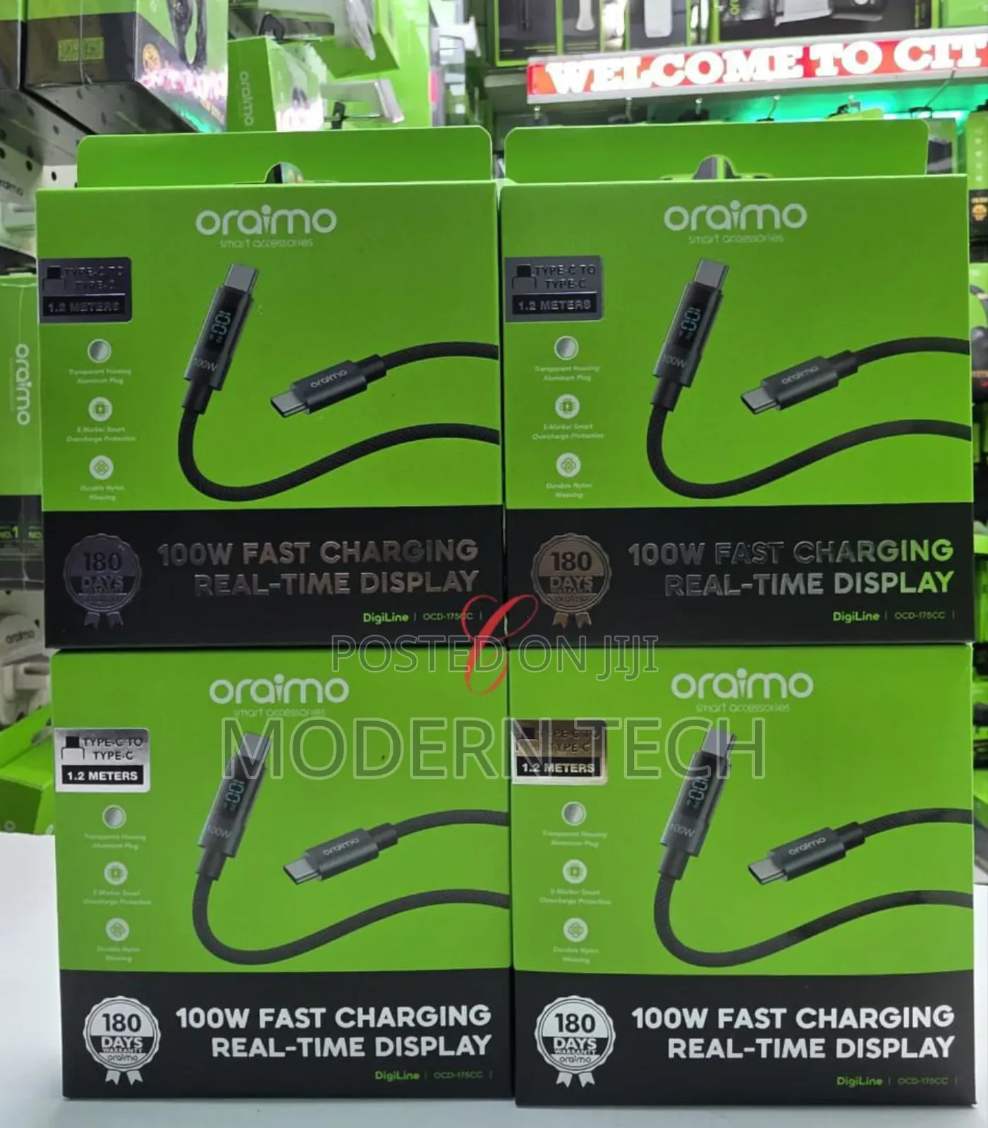 Oraimo Digiline Ocd-175cc *100w 1.2m Type C to Type C* With Display