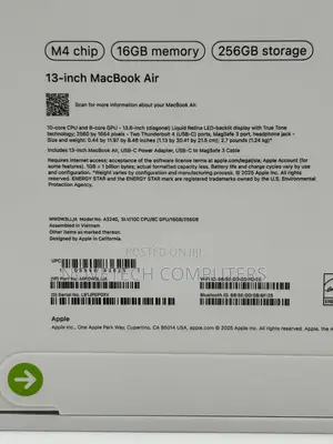 New Laptop Apple MacBook Air 2025 M4 13-inch 16GB Apple M4 SSD 256GB