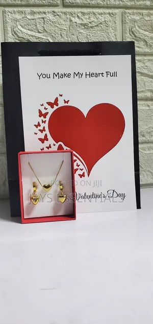 Forever Love Valentines Set- Heart Necklace,Earrings, Gift Bag Card