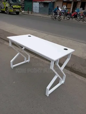 All White Flam and Metallic Study Table