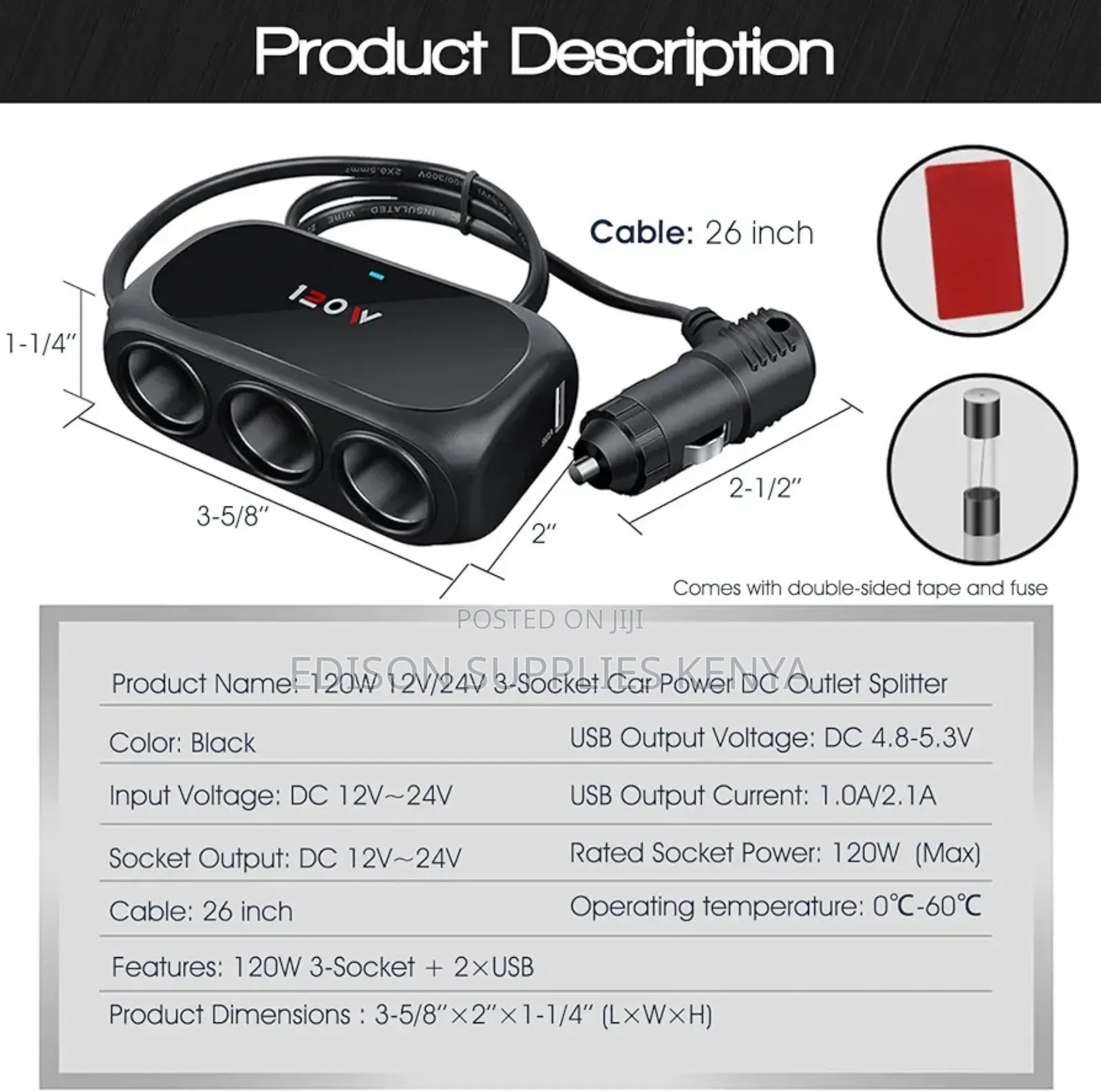 Car Power Inverter 3-Socket Car Cigarette Lighter Splitter Adapter