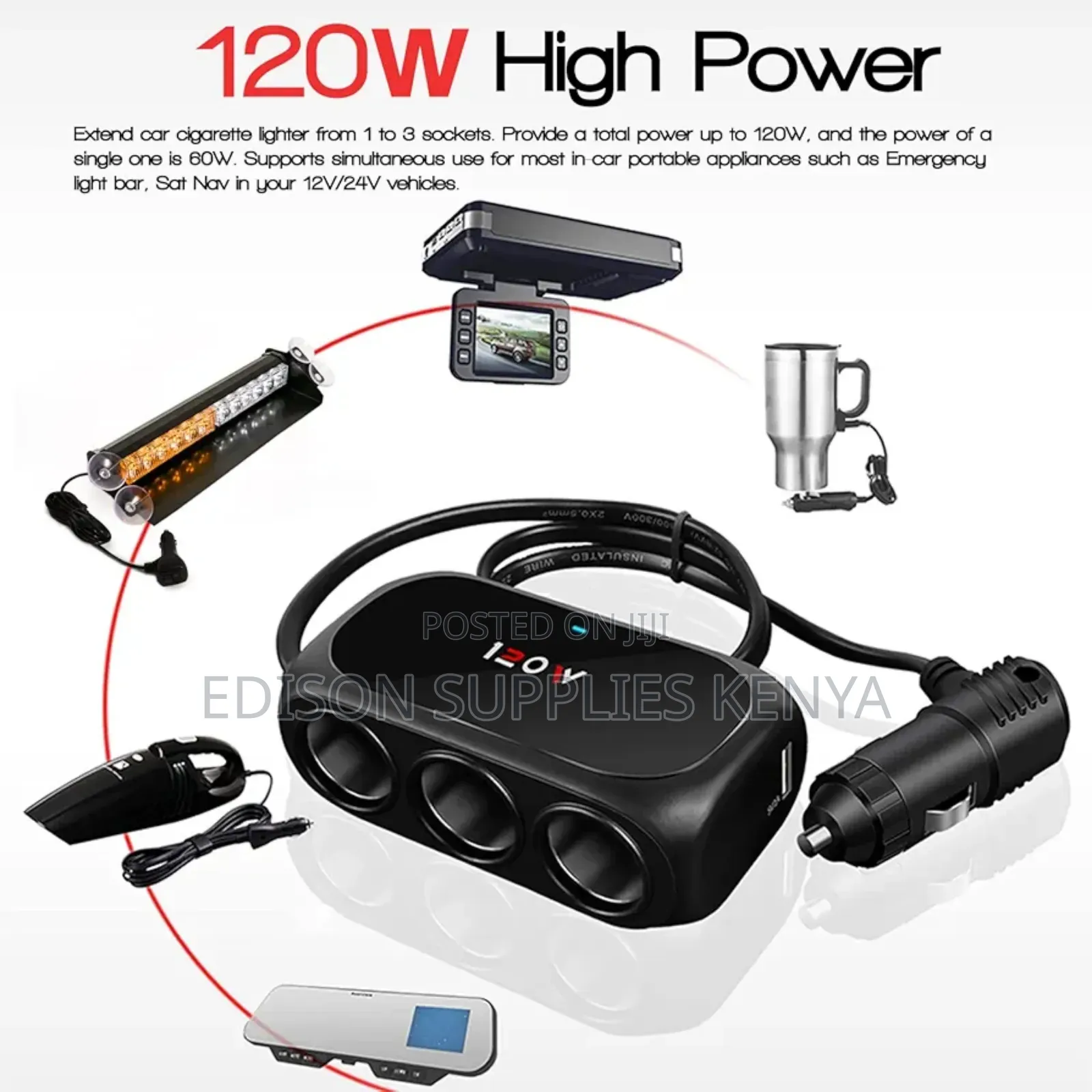 Car Power Inverter 3-Socket Car Cigarette Lighter Splitter Adapter