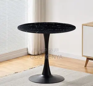 Home Table; Round Marble Coffee Table With Metallic Star Base