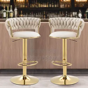 Home Bar Stool; Velvet Adjustable Bar Stool With Gold Frame