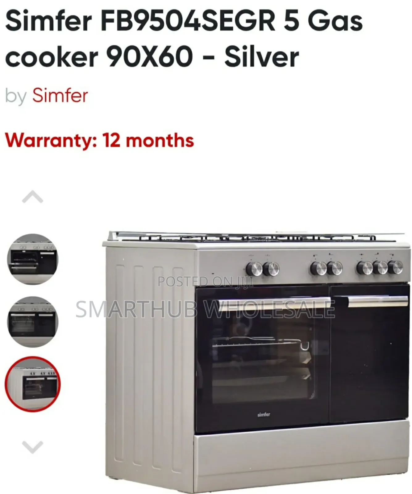 60*90 Von Simfer 5gas, Electric Oven, Gas Compatement Standing Cooker