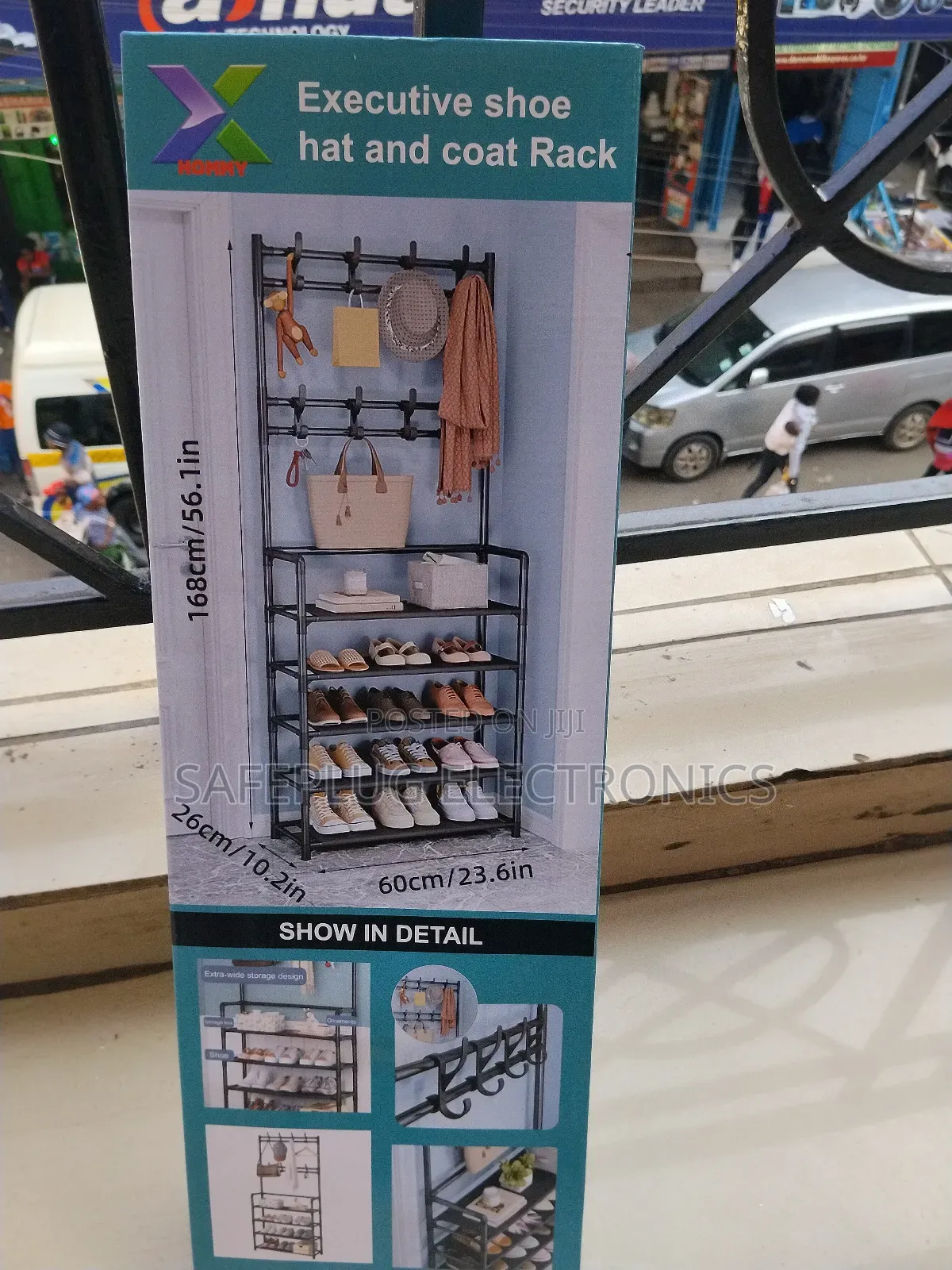 Shoe Rack W/ Metal Hooks: Slim Fit for Doors/Corners"