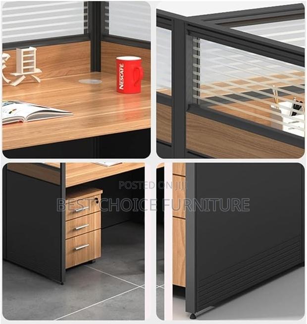 Office Workstations; Modern Brown 4-User Curved Office Workstation - thumbnail 3