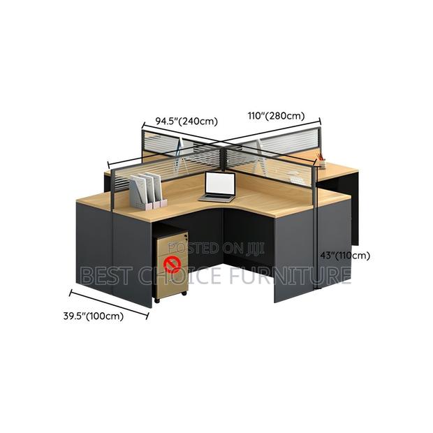 Office Workstations; Modern Brown 4-User Curved Office Workstation - thumbnail 4