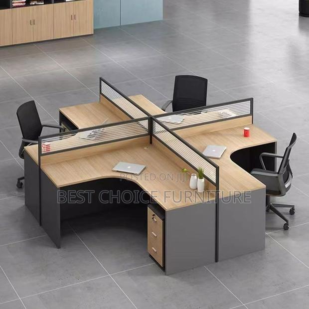 Office Workstations; Modern Brown 4-User Curved Office Workstation - thumbnail 5