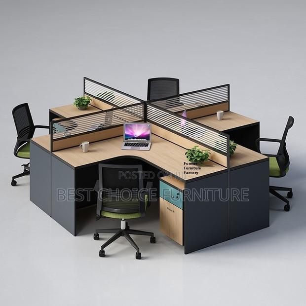 Office Workstations; Modern Brown 4-User Curved Office Workstation - thumbnail 8
