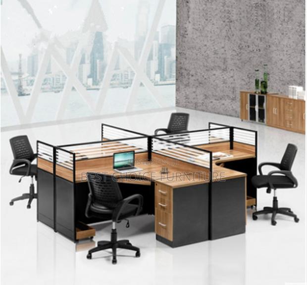 Office Workstations; Modern Brown 4-User Curved Office Workstation - thumbnail 9