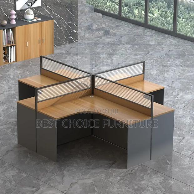 Office Workstations; Modern Brown 4-User Curved Office Workstation - thumbnail 11