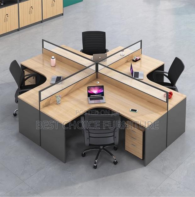 Office Workstations; Modern Brown 4-User Curved Office Workstation - thumbnail 13