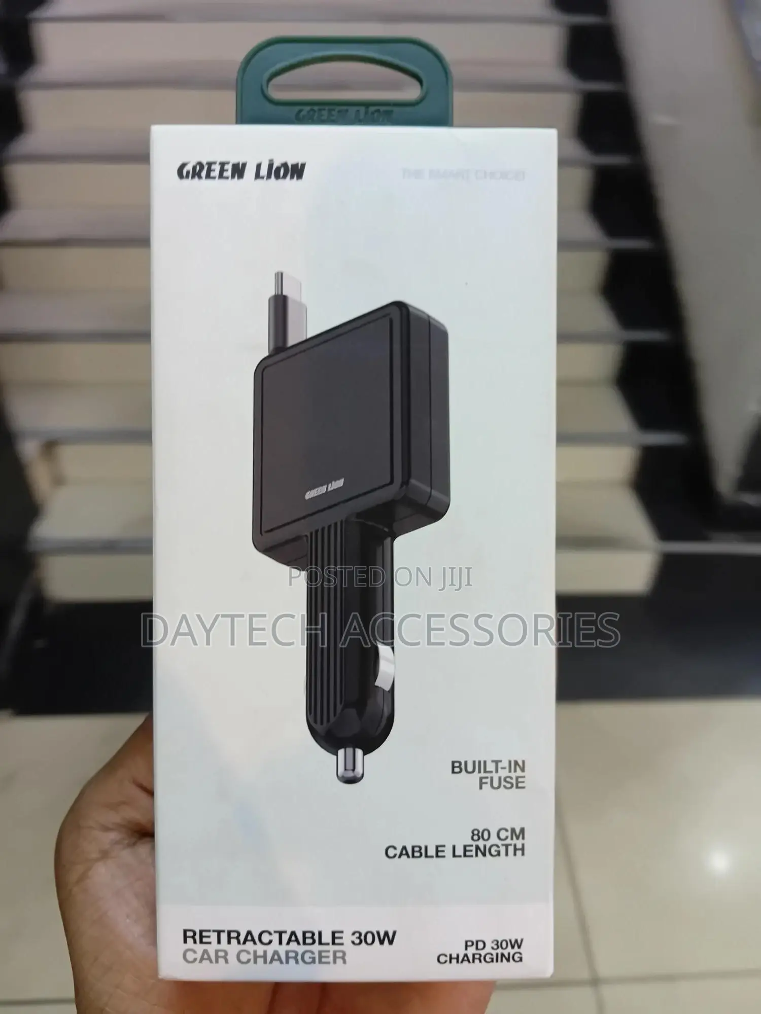 Green Lion Pd 30w With Type-C Retractable Car Charger.